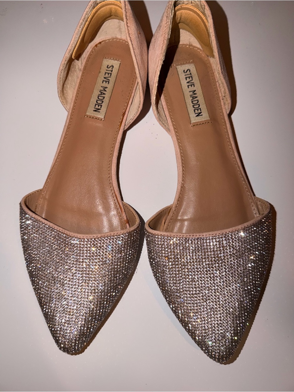 Steve Madden Glittered Pointed D'Orsay Flats in Blush